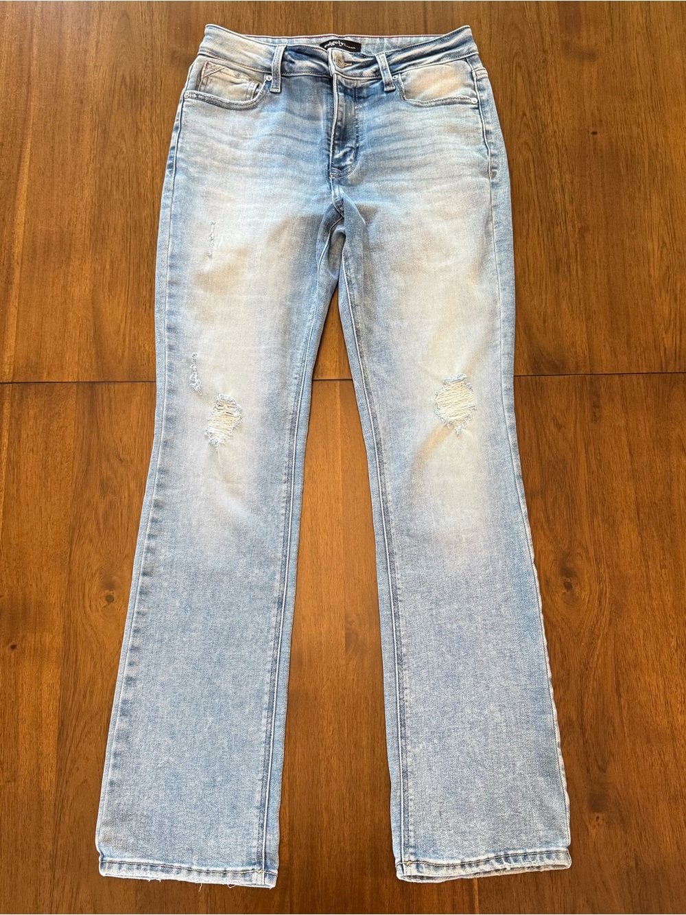 Light Wash Women's Bootcut Jeans with Knee Distress